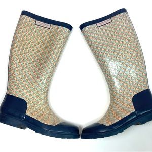 Vineyard Vines Whalies Whale Rain Boots Navy and Peach Womens Size 6